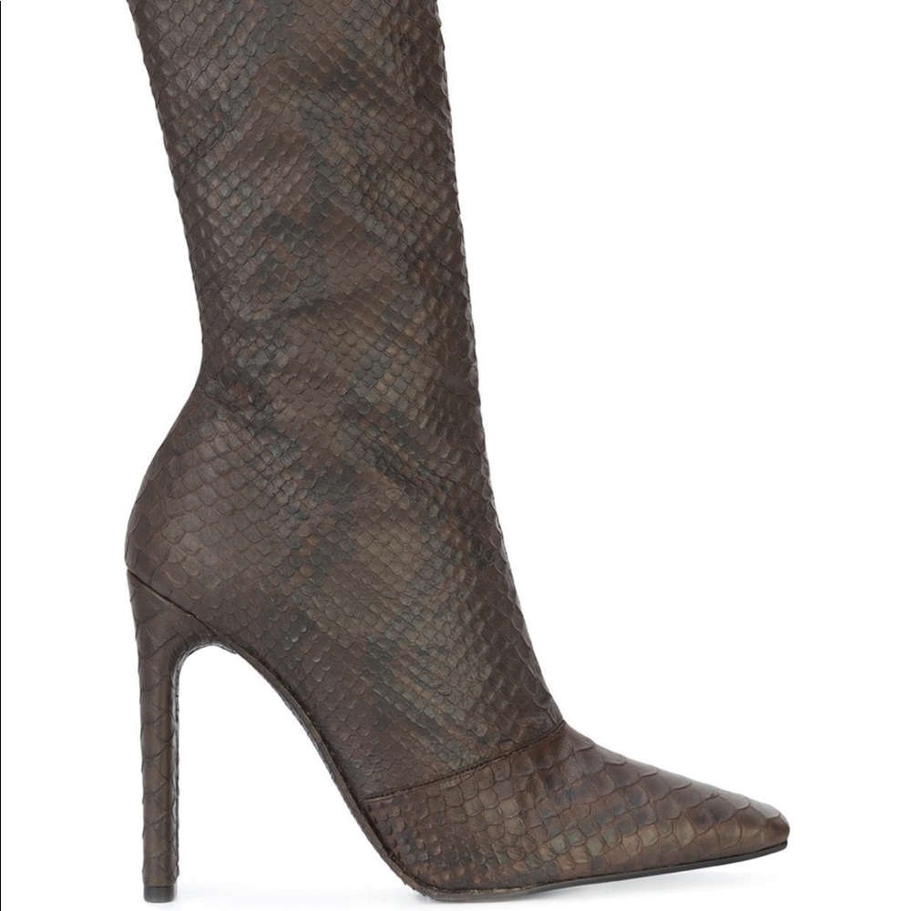 Yeezy Snake Effect Leather Mid-calf Booties